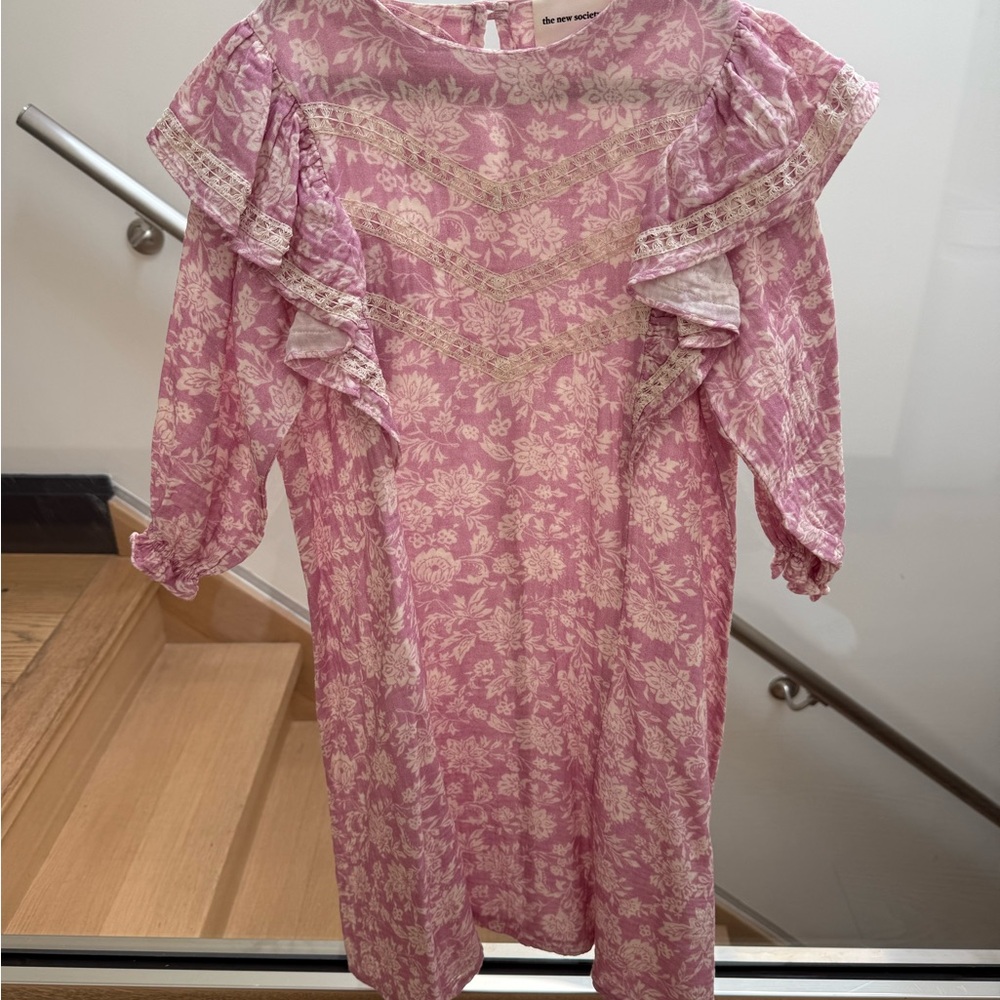 Charming Pink Floral Kids Dress with Ruffles from The new Society